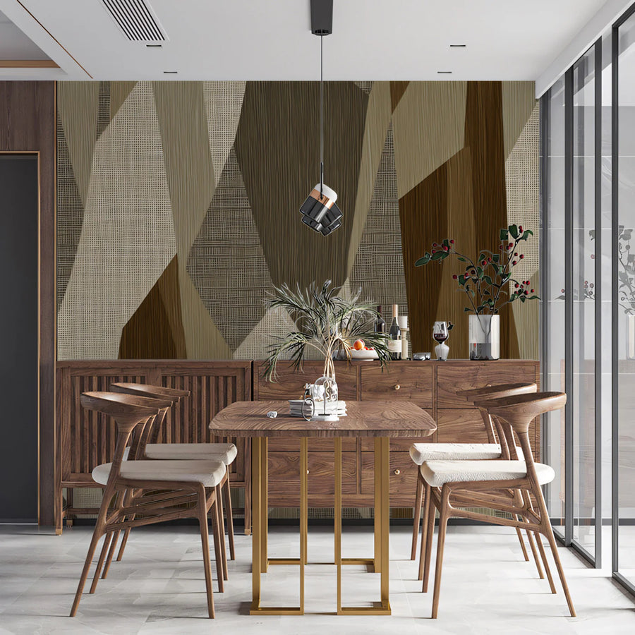 Abstract Geometric Patchwork Mural Wallpaper in Earth Tones Mural Wallpaper