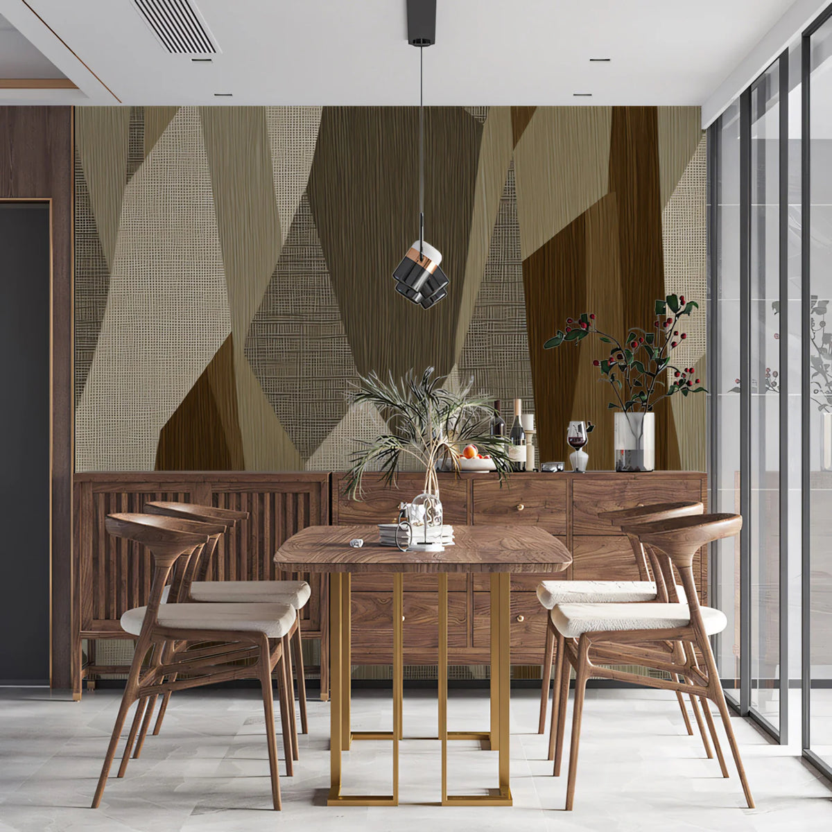 Abstract Geometric Patchwork Mural Wallpaper in Earth Tones Mural Wallpaper - pure wallpaper artwork