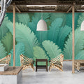 Layered Tropical Frond Mural Wallpaper — Botanical Flow Mural Wallpaper - pure wallpaper artwork