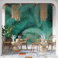 Teal Palm Frond Mural Wallpaper — Tropical Botanical Wall Decor Mural Wallpaper - pure wallpaper artwork