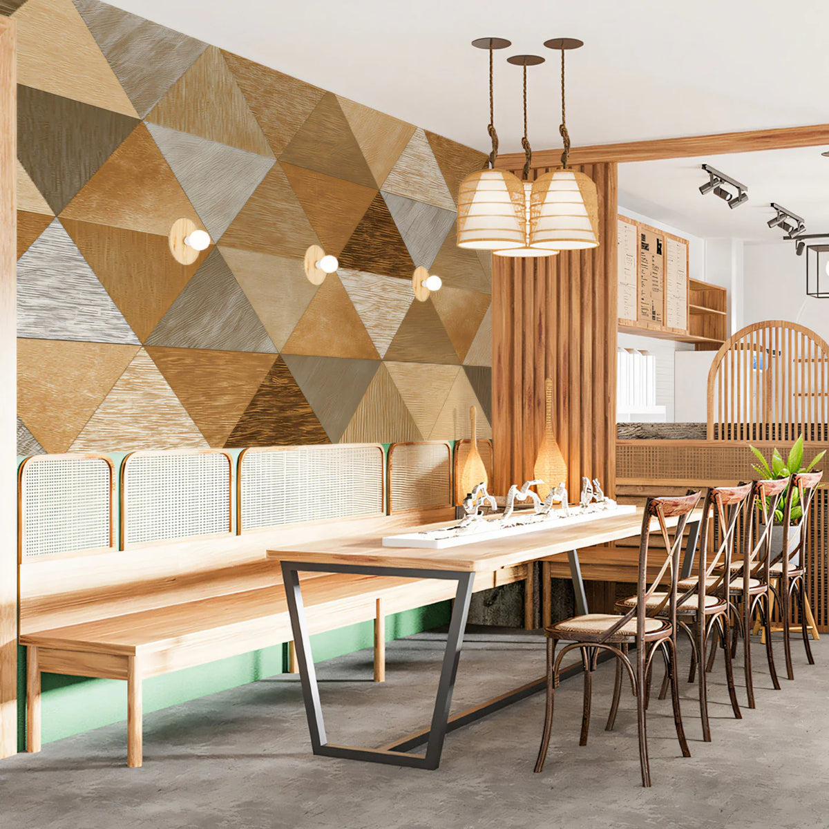 Geometric Wood Triangle Mural Wallpaper —Modern Mosaic Mural Wallpaper - pure wallpaper artwork