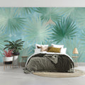 Stylized Palm Leaf Mural Wallpaper — Cool Mint and Aqua Botany Mural Wallpaper - pure wallpaper artwork