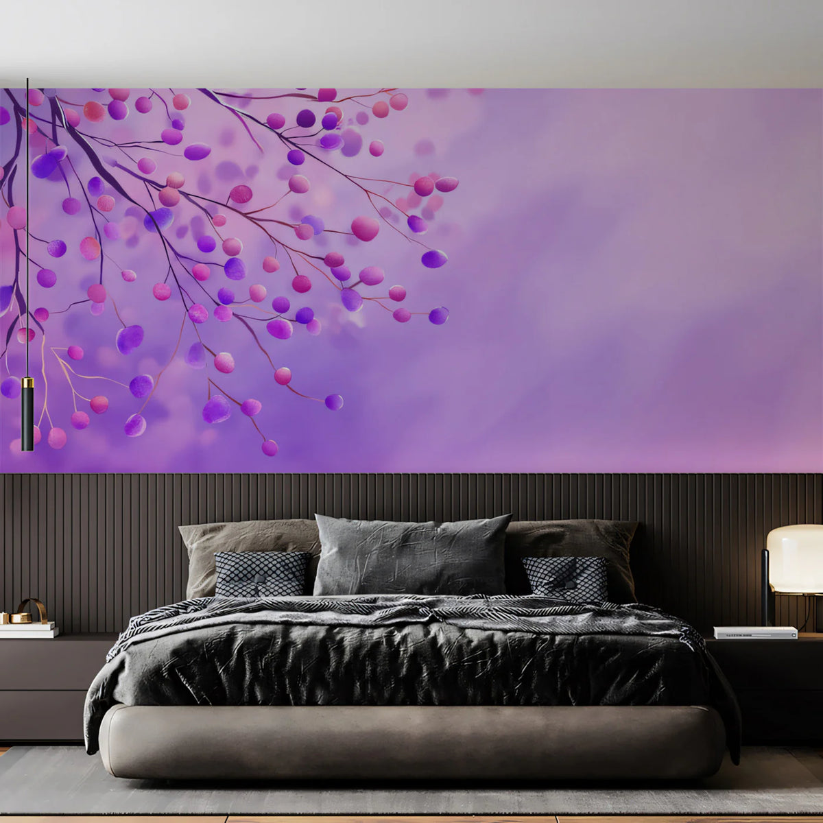 Watercolor Berry Branch Mural Wallpaper — Soft Lavender Botanical Mural Wallpaper - pure wallpaper artwork