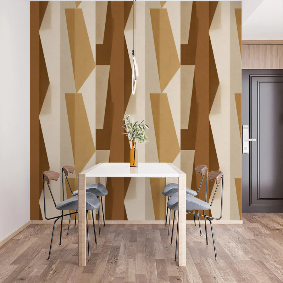 Vertical Geometric Column Mural Wallpaper — Sculptural Warm Neutrals Mural Wallpaper