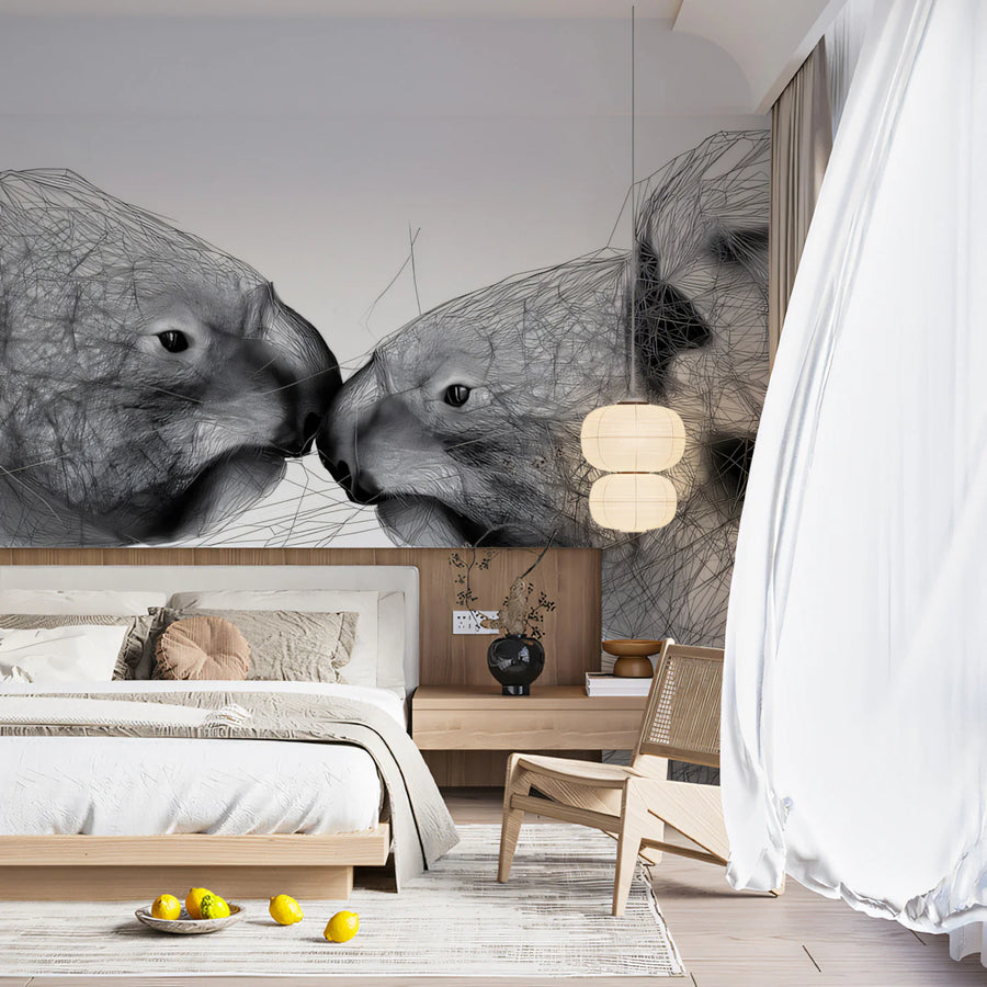 Koala Wireframe Mural Wallpaper — Modern Monochrome Line Art Mural Wallpaper