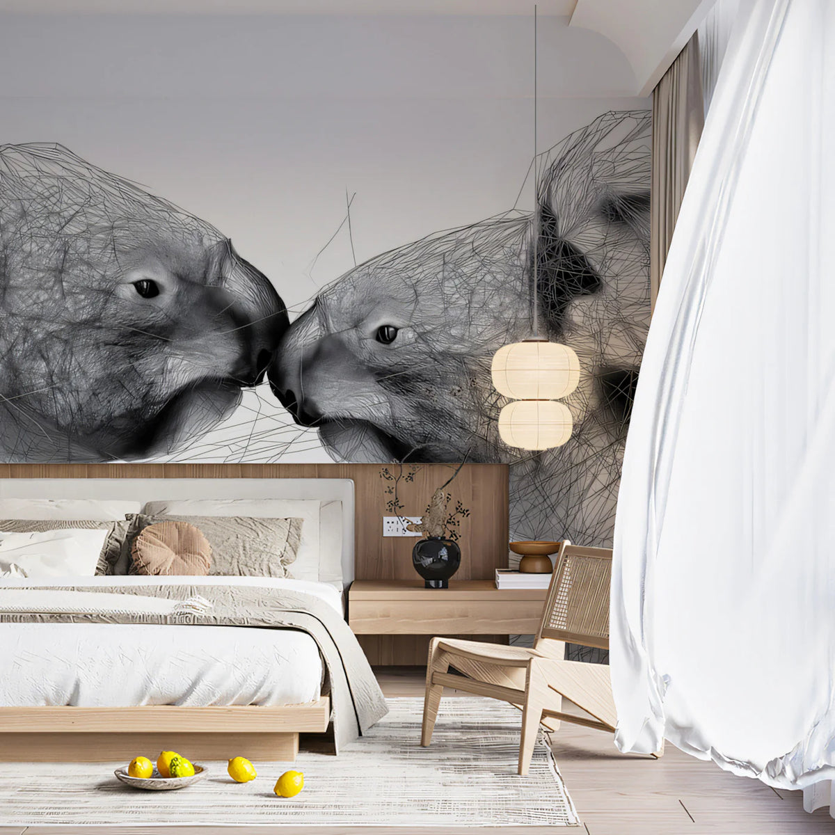Koala Wireframe Mural Wallpaper — Modern Monochrome Line Art Mural Wallpaper - pure wallpaper artwork