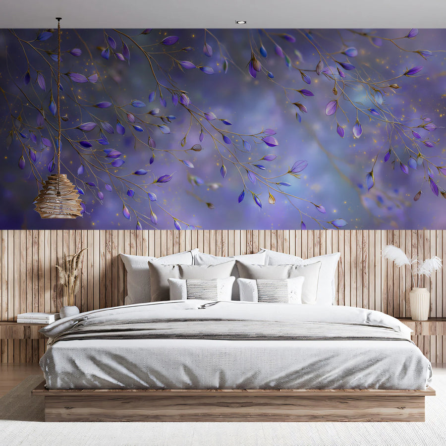 Ethereal Violet Vine Mural Wallpaper — Dreamy Floral Wall Decor Mural Wallpaper