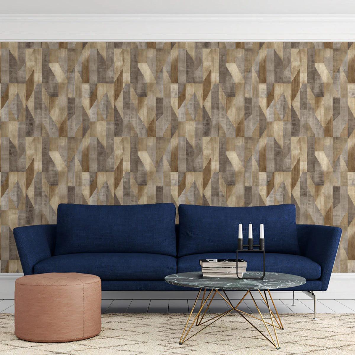 Geometric Prism Woodgrain Mural Wallpaper — Earthy Abstract Mural Wallpaper - pure wallpaper artwork