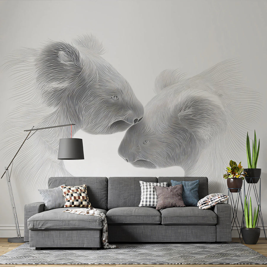 Koala Line Art Mural Wallpaper — Minimalist Monochrome Portrait Mural Wallpaper