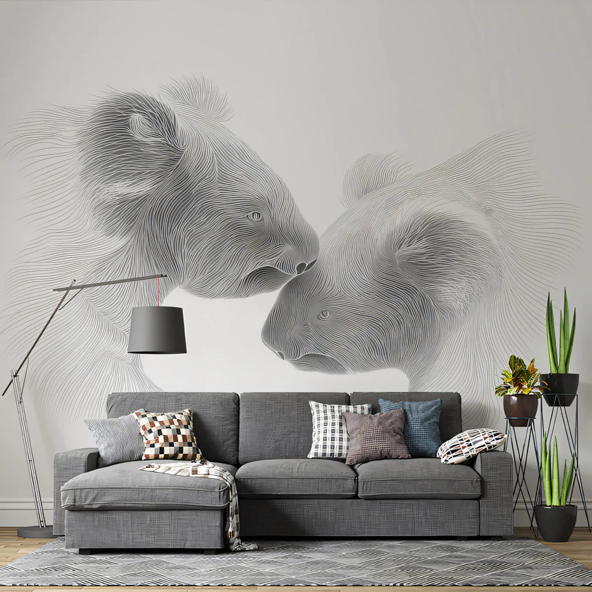 Koala Line Art Mural Wallpaper — Minimalist Monochrome Portrait Mural Wallpaper - pure wallpaper artwork