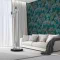 Feathered Frond Mural Wallpaper — Moody Teal Botanical Print Mural Wallpaper - pure wallpaper artwork