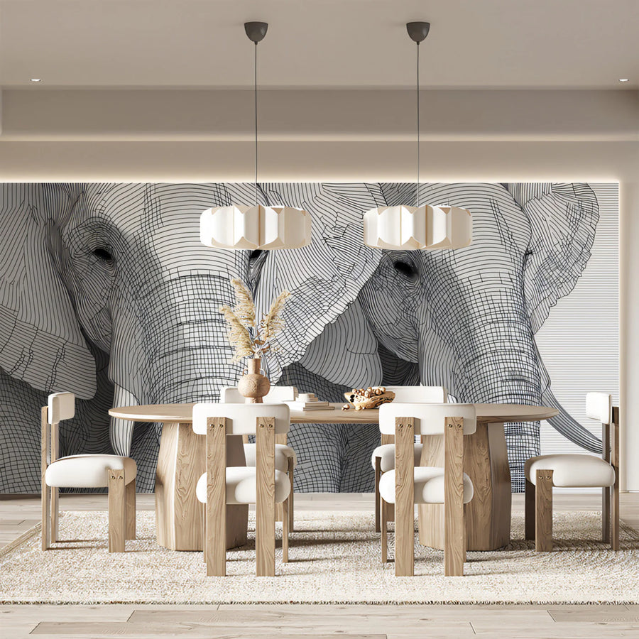 Elephant Line Art Portrait Mural Wallpaper — Minimalist Graphic Decor Mural Wallpaper