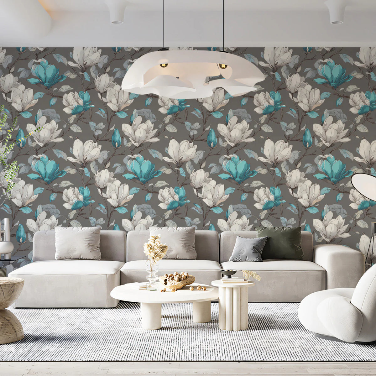 Dual-Tone Magnolia Floral Mural Wallpaper — Modern Classic Mural Wallpaper - pure wallpaper artwork