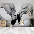 Flamingo Heart Silhouette Mural Wallpaper — Graphic Line Art Mural Wallpaper - pure wallpaper artwork