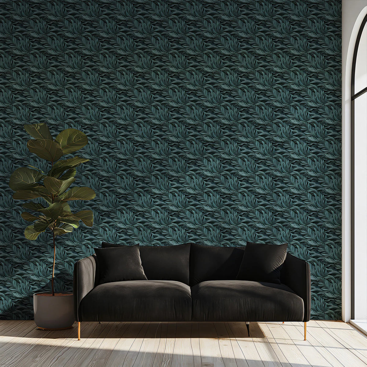 Dense Foliage Mural Wallpaper in Dark Teal and Slate Gray Mural Wallpaper - pure wallpaper artwork