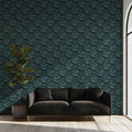 Dense Foliage Mural Wallpaper in Dark Teal and Slate Gray Mural Wallpaper - pure wallpaper artwork
