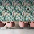 Feathered Frond Mural Wallpaper in Teal and Cream Mural Wallpaper - pure wallpaper artwork