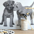 Puppy Duo Geometric Sketch Mural Wallpaper — Modern Monochrome Art Mural Wallpaper - pure wallpaper artwork