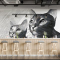 Cat Duo Line Art Mural Wallpaper — Monochrome Engraving Style Mural Wallpaper - pure wallpaper artwork