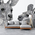 Kangaroo Line Art Mural Wallpaper — Monochromatic Graphic Motif Mural Wallpaper - pure wallpaper artwork