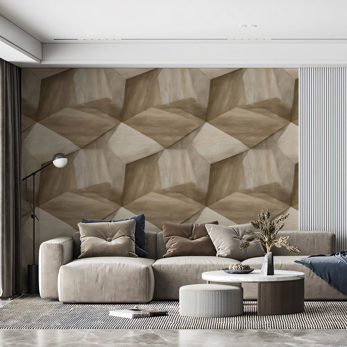 Interlocking Wood Cube Mural Wallpaper — Modern Geometric Decor Mural Wallpaper - pure wallpaper artwork