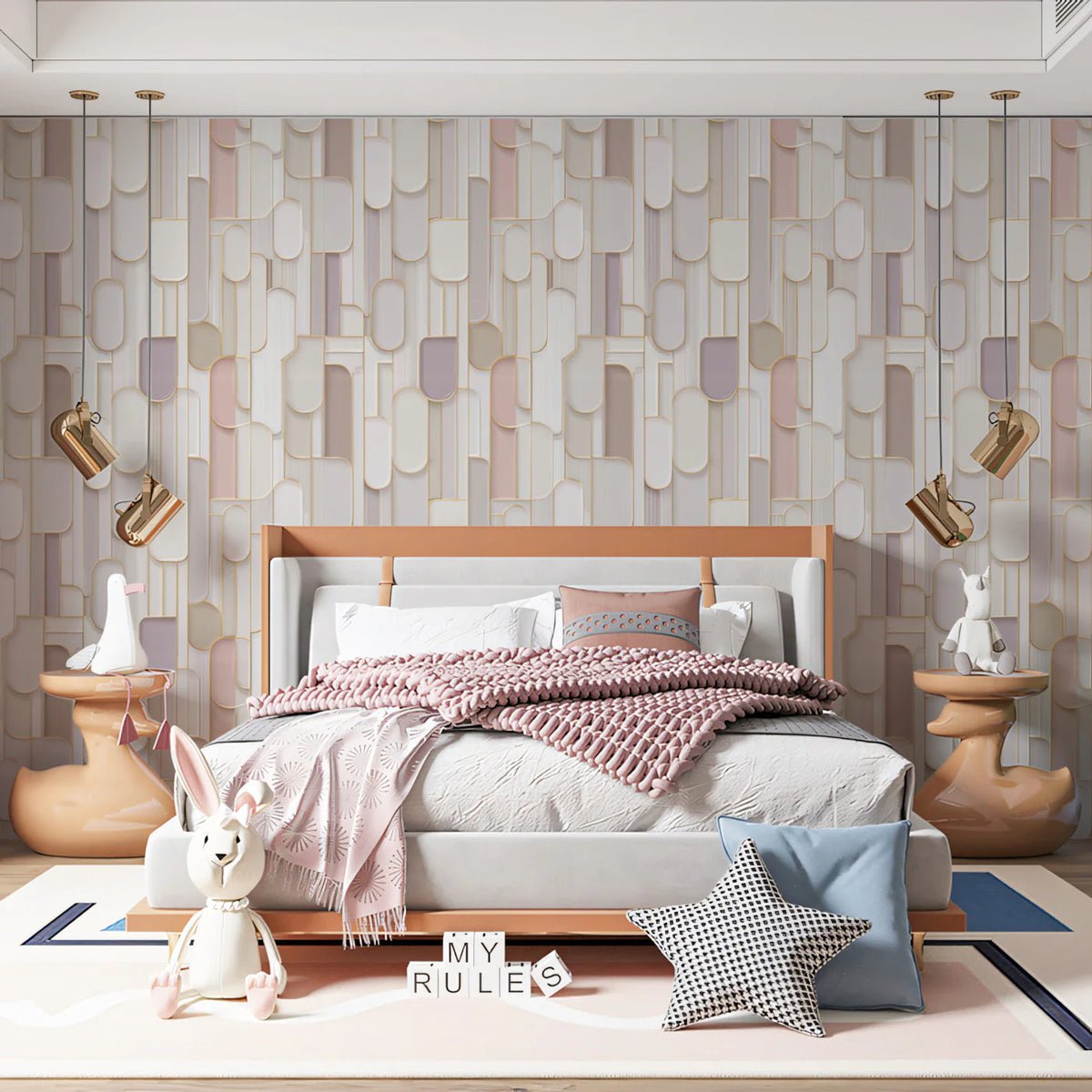 Layered Capsule Geometric Mural Wallpaper in Pastel Tones Mural Wallpaper - pure wallpaper artwork