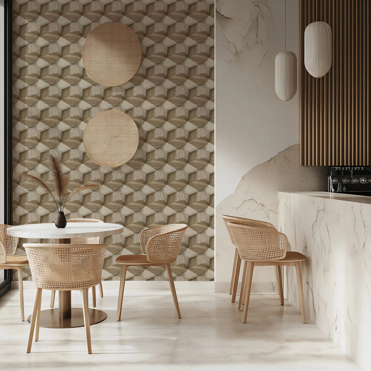 Geometric Wood Cube Mosaic Mural Wallpaper — Neutral Textured Design Mural Wallpaper - pure wallpaper artwork