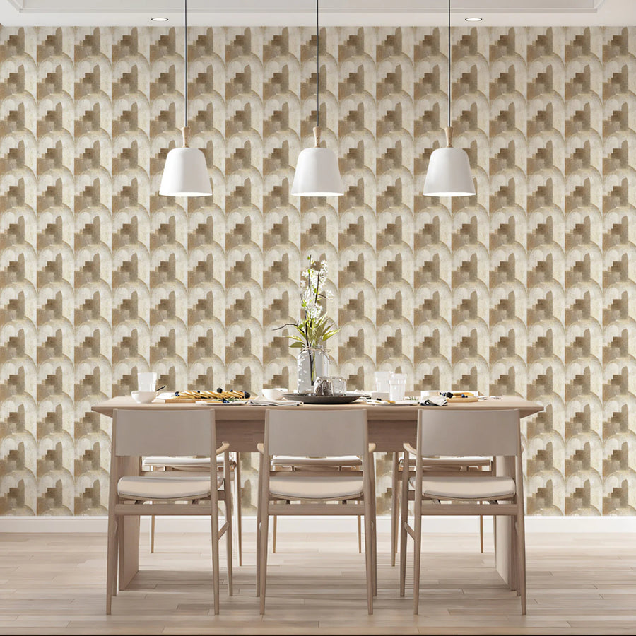 Interlocking Arch Mosaic Mural Wallpaper — Neutral Geometric Print Mural Wallpaper