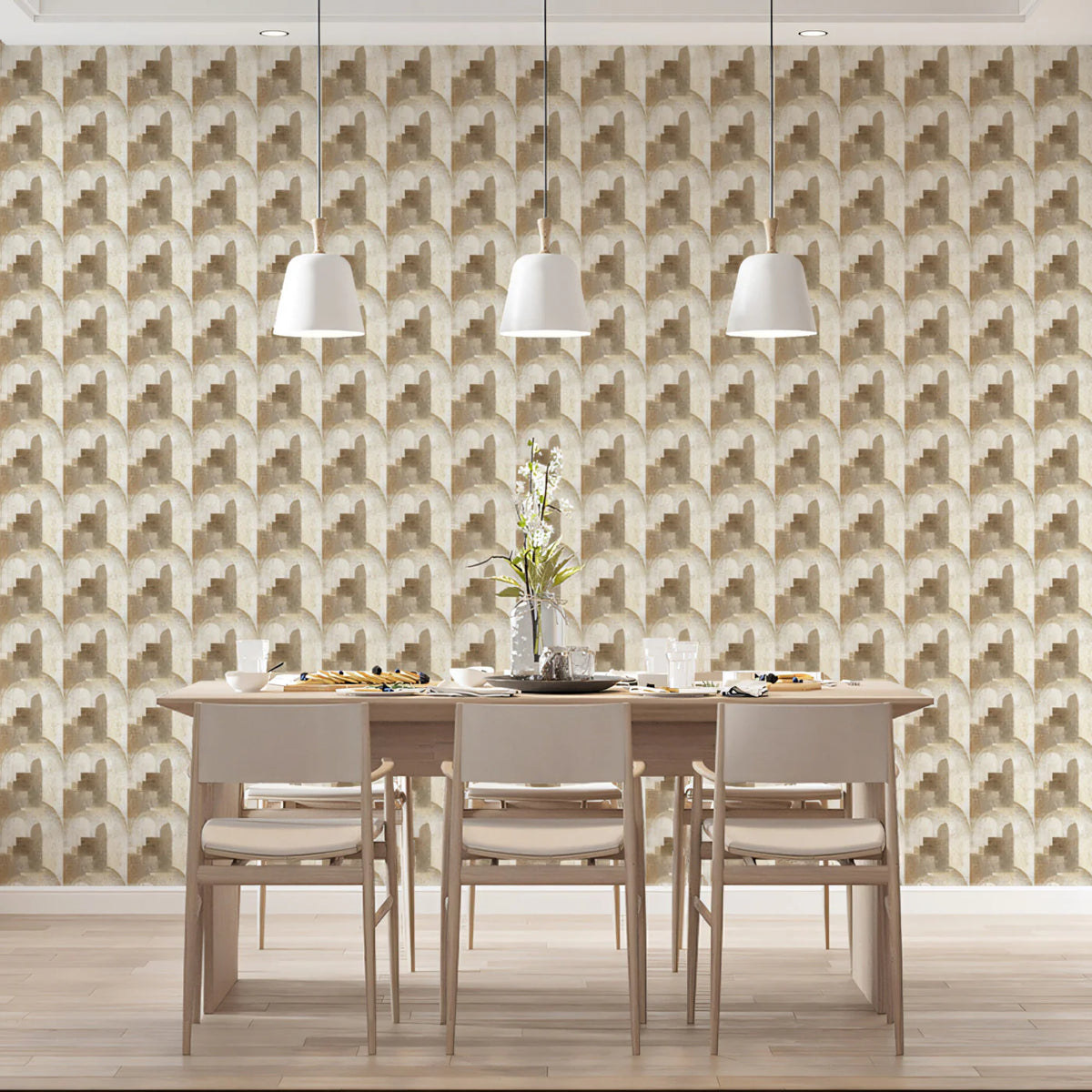 Interlocking Arch Mosaic Mural Wallpaper — Neutral Geometric Print Mural Wallpaper - pure wallpaper artwork