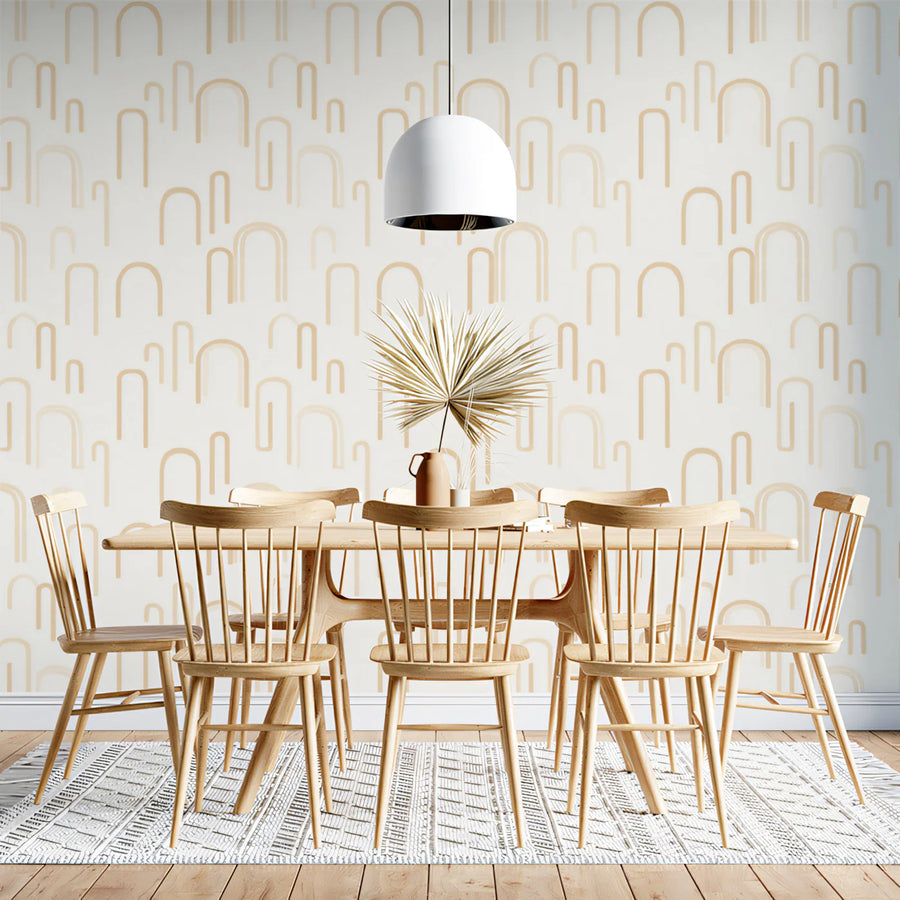Minimalist Arch Linear Mural Wallpaper — Soft Neutral Cream Mural Wallpaper