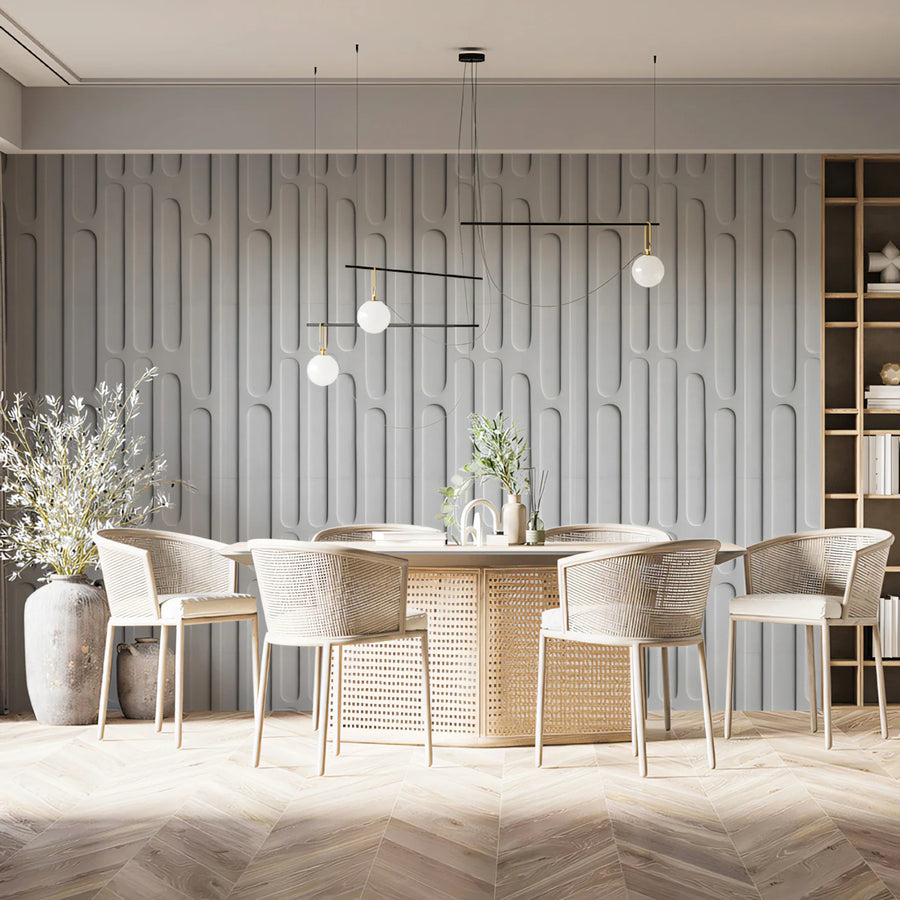 Minimalist Vertical Capsule Grid Mural Wallpaper — Architectural White Mural Wallpaper