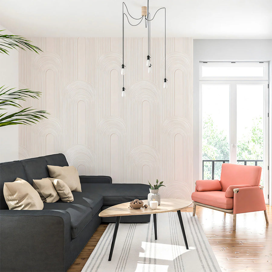 Arched Fluted Geometric Mural Wallpaper — Soft Pale Neutral Mural Wallpaper