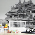 Snail Pagoda Fantasy Mural Wallpaper — Intricate Ink Sketch Mural Wallpaper - pure wallpaper artwork