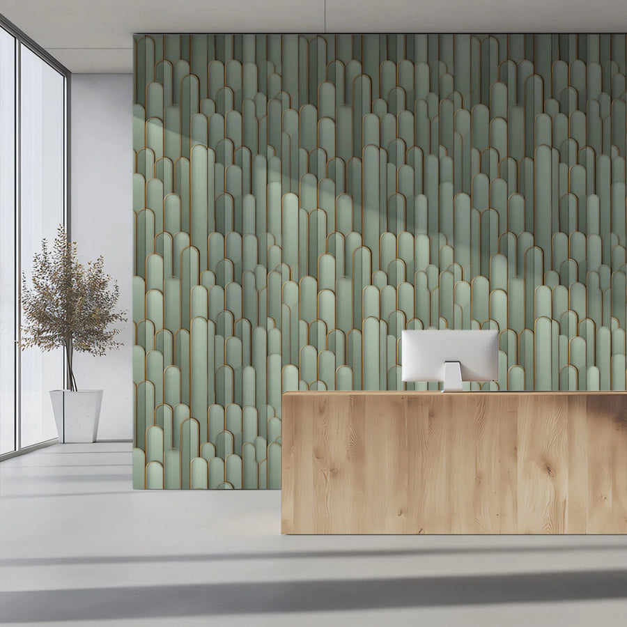 Sage Green Vertical Capsule Mural Wallpaper — Modern Geometric Mural Wallpaper