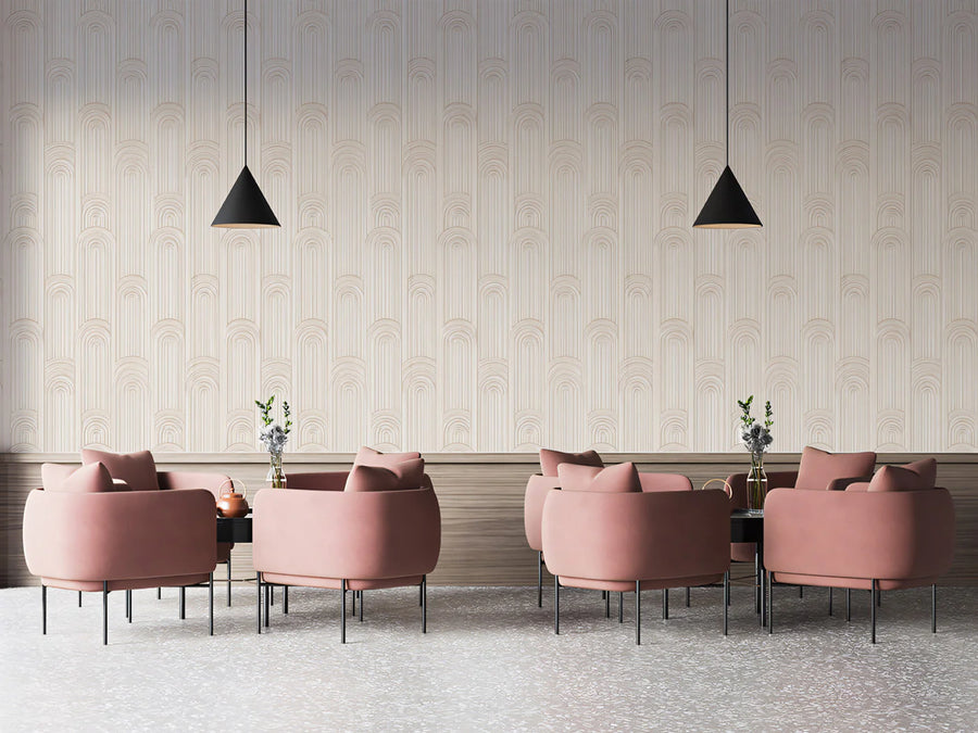 Vertical Flute and Arch Mural Wallpaper — Soft Warm Beige Mural Wallpaper