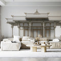Thai Sala Pavilion Architectural Mural Wallpaper in White and Gold Mural Wallpaper - pure wallpaper artwork