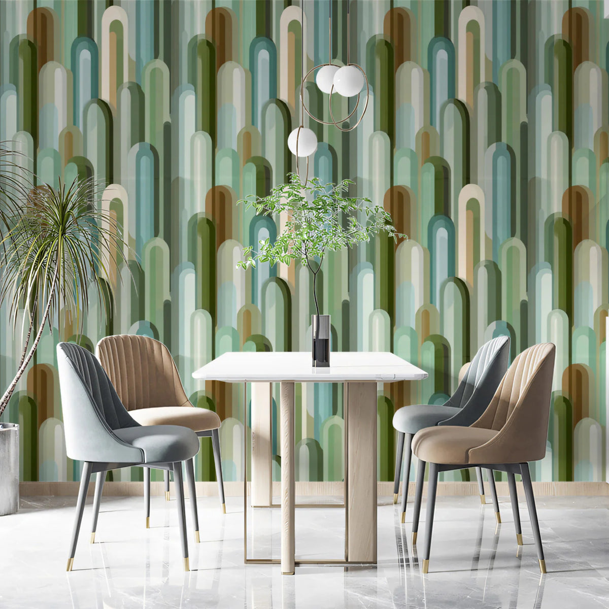 Capsule Cluster Mural Wallpaper — Mid-Century Geometric Print Mural Wallpaper - pure wallpaper artwork