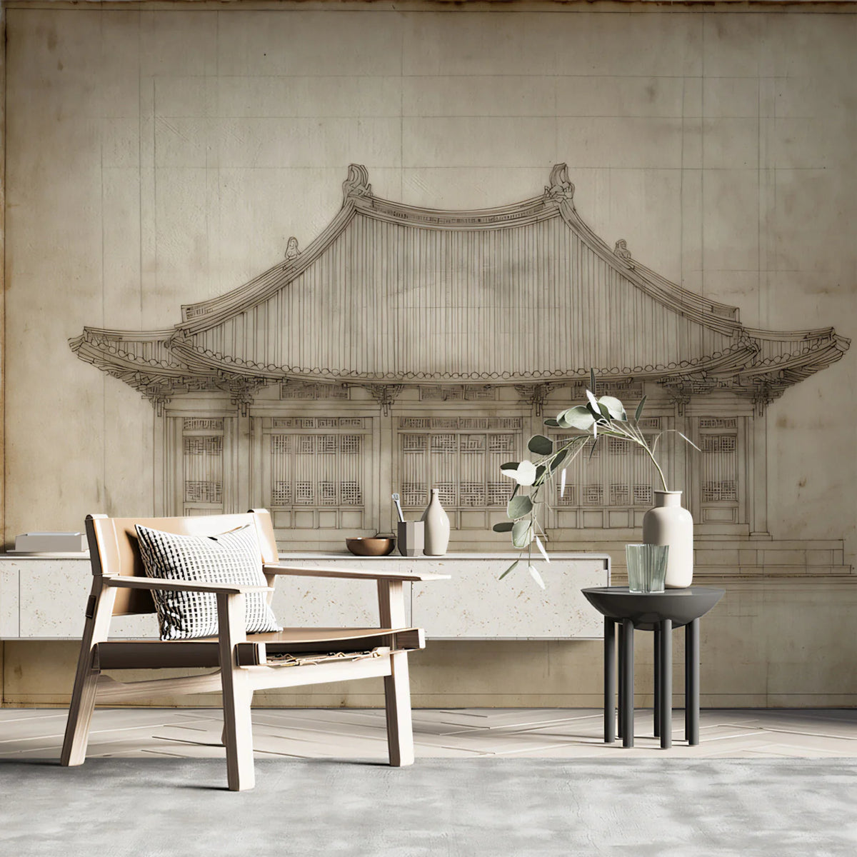 Traditional Chinese Architectural Elevation Mural Wallpaper - pure wallpaper artwork