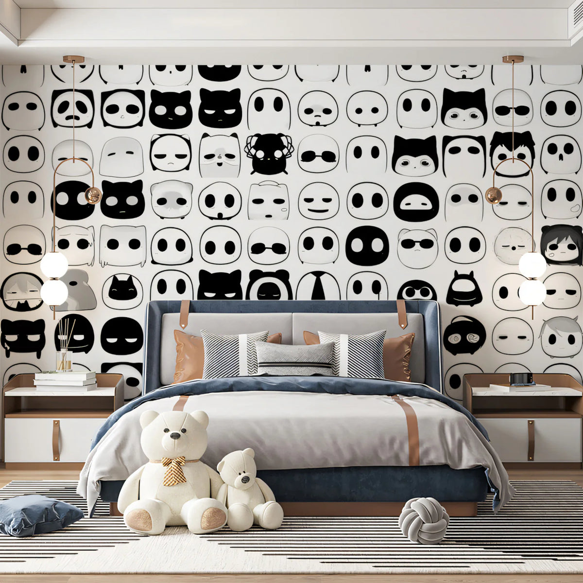 Minimalist Emoticon Grid Mural Wallpaper — Monochrome Graphic Art Mural Wallpaper - pure wallpaper artwork