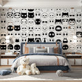 Minimalist Emoticon Grid Mural Wallpaper — Monochrome Graphic Art Mural Wallpaper - pure wallpaper artwork