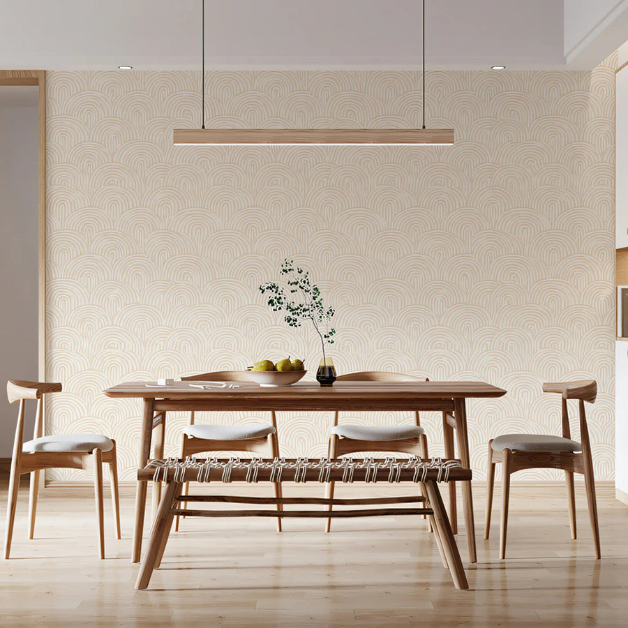 Minimalist Scalloped Line Art Mural Wallpaper in Warm Cream Mural Wallpaper