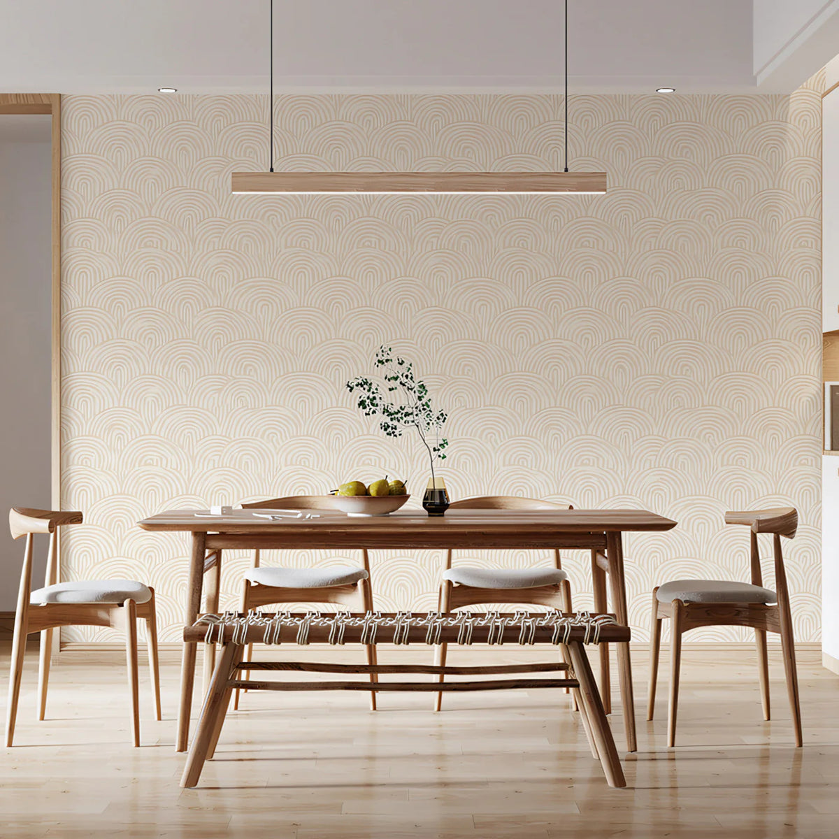 Minimalist Scalloped Line Art Mural Wallpaper in Warm Cream Mural Wallpaper - pure wallpaper artwork