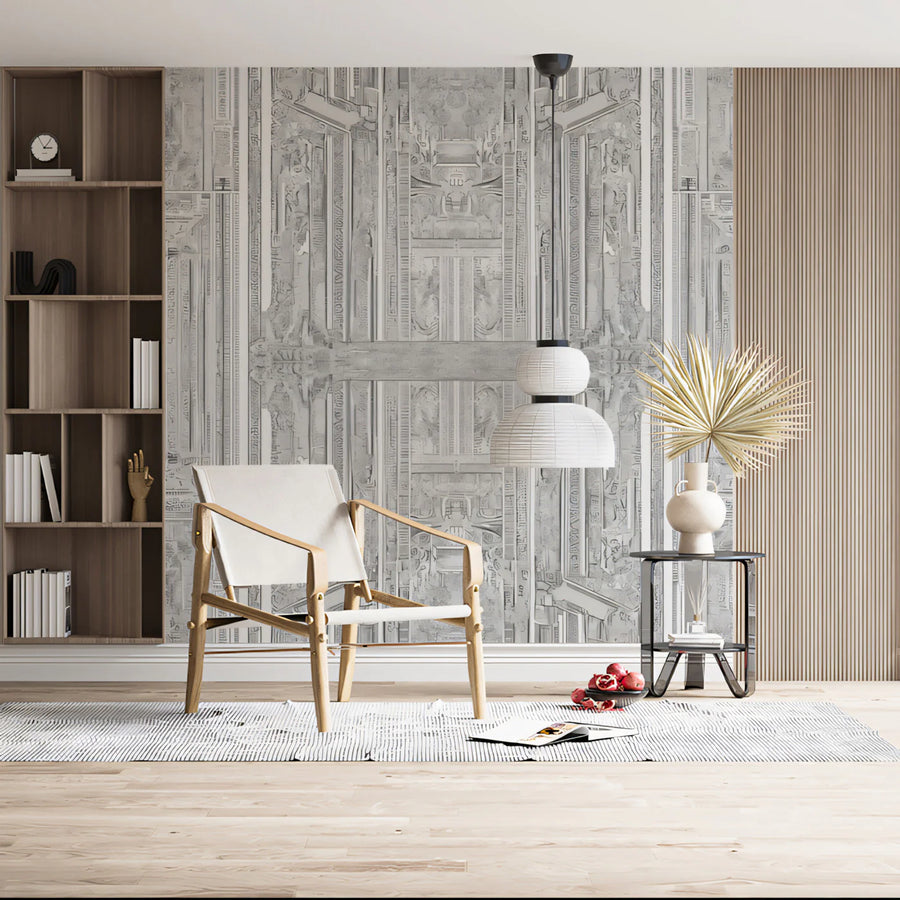 Art Deco Geometric Panel Mural Wallpaper — Architectural Silver Print Mural Wallpaper