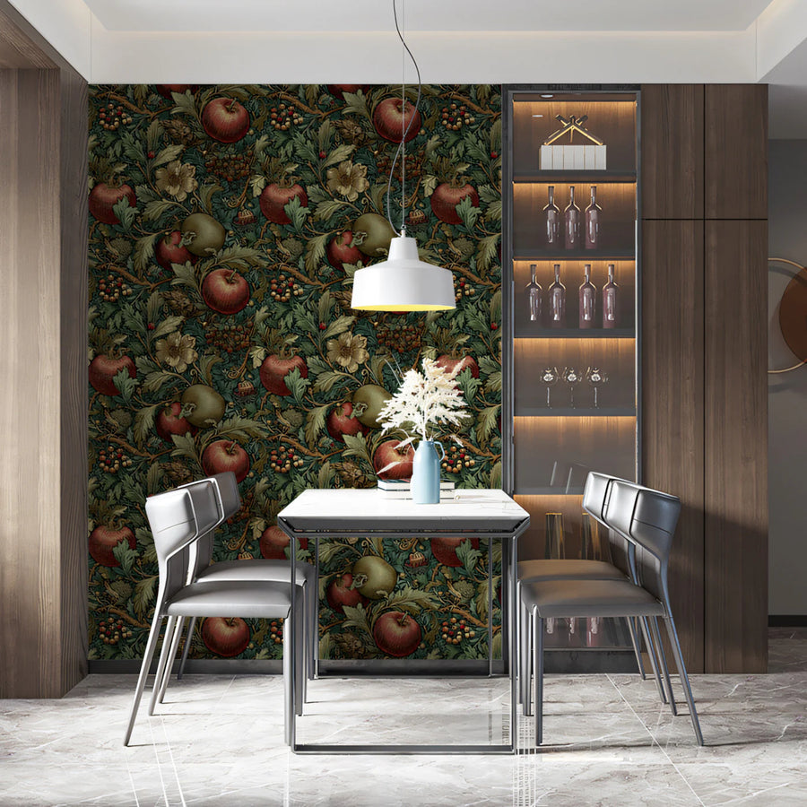 Arts and Crafts Apple Vine Mural Wallpaper — Traditional Botanical Mural Wallpaper