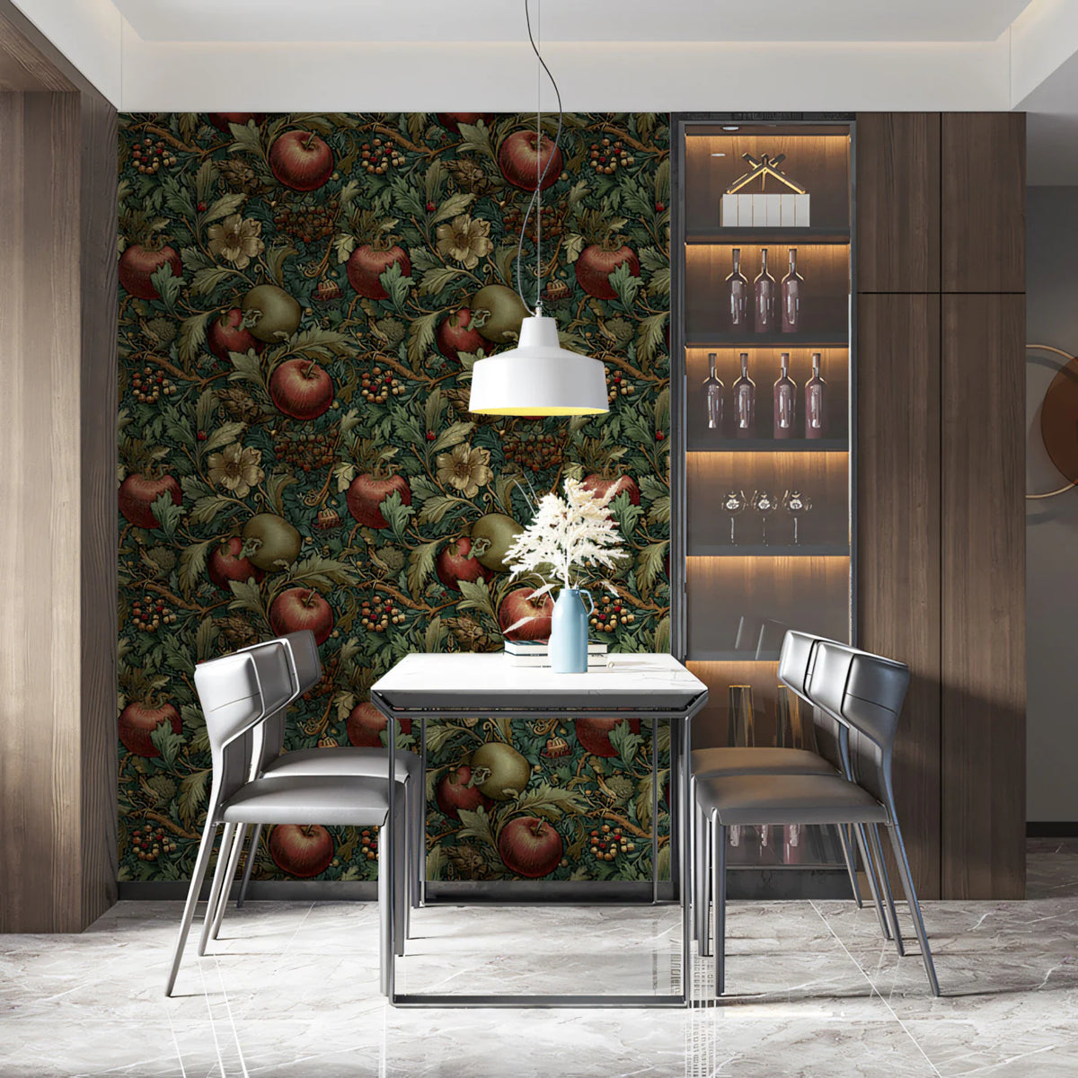 Arts and Crafts Apple Vine Mural Wallpaper — Traditional Botanical Mural Wallpaper - pure wallpaper artwork
