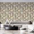 Art Deco Fan Arch Mural Wallpaper in Gold and Marble Mural Wallpaper - pure wallpaper artwork