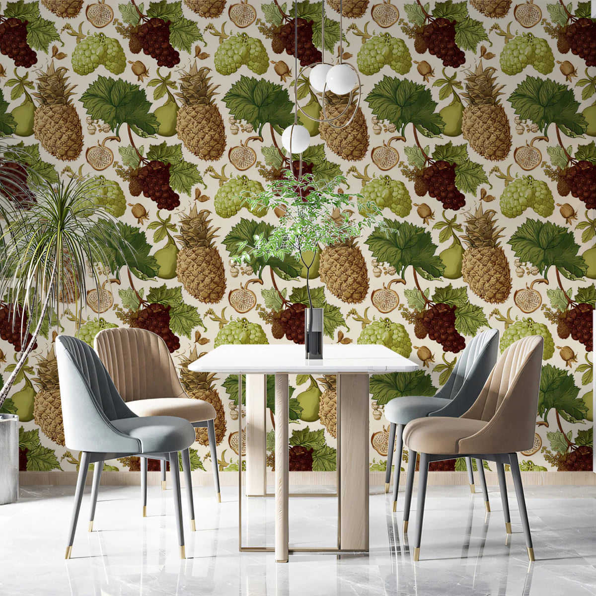 Vintage Botanical Fruit Mural Wallpaper — Engraved Orchard Design Mural Wallpaper - pure wallpaper artwork