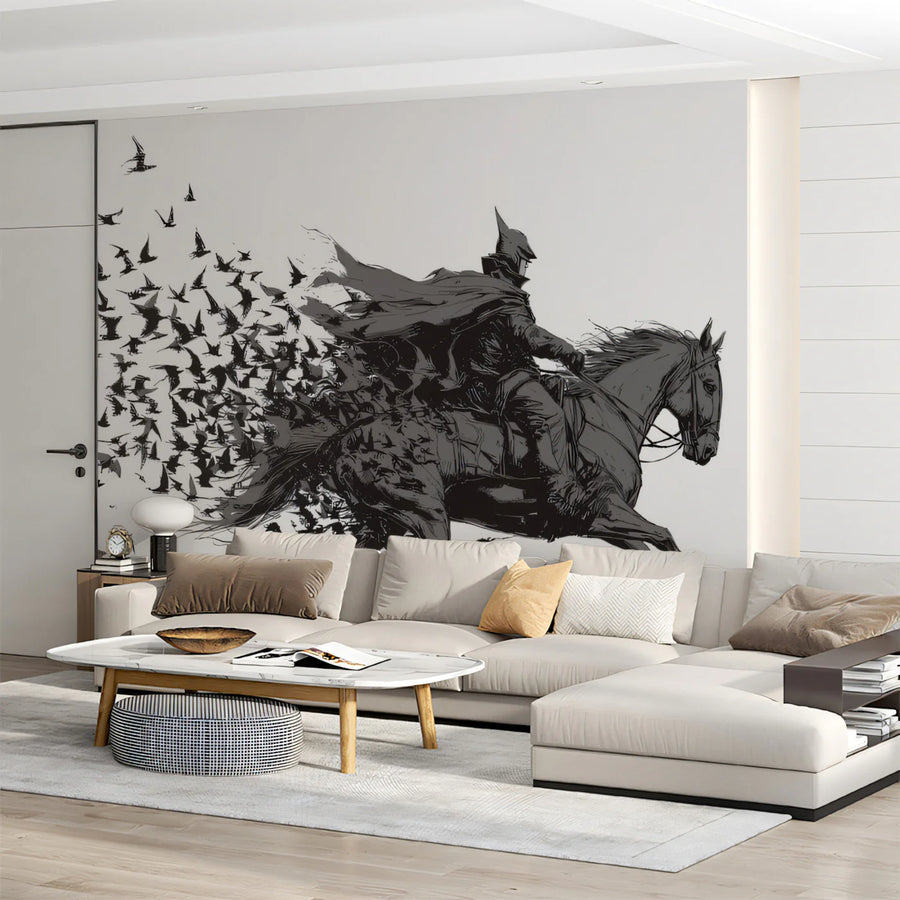 Galloping Knight Dissolving into Ravens Mural Wallpaper