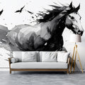 Galloping Horse Ink Sketch Mural Wallpaper — Artistic Monochrome Mural Wallpaper - pure wallpaper artwork