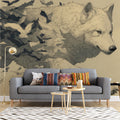 White Wolf Ink Illustration Mural Wallpaper — Dynamic Fantasy Scene Mural Wallpaper - pure wallpaper artwork